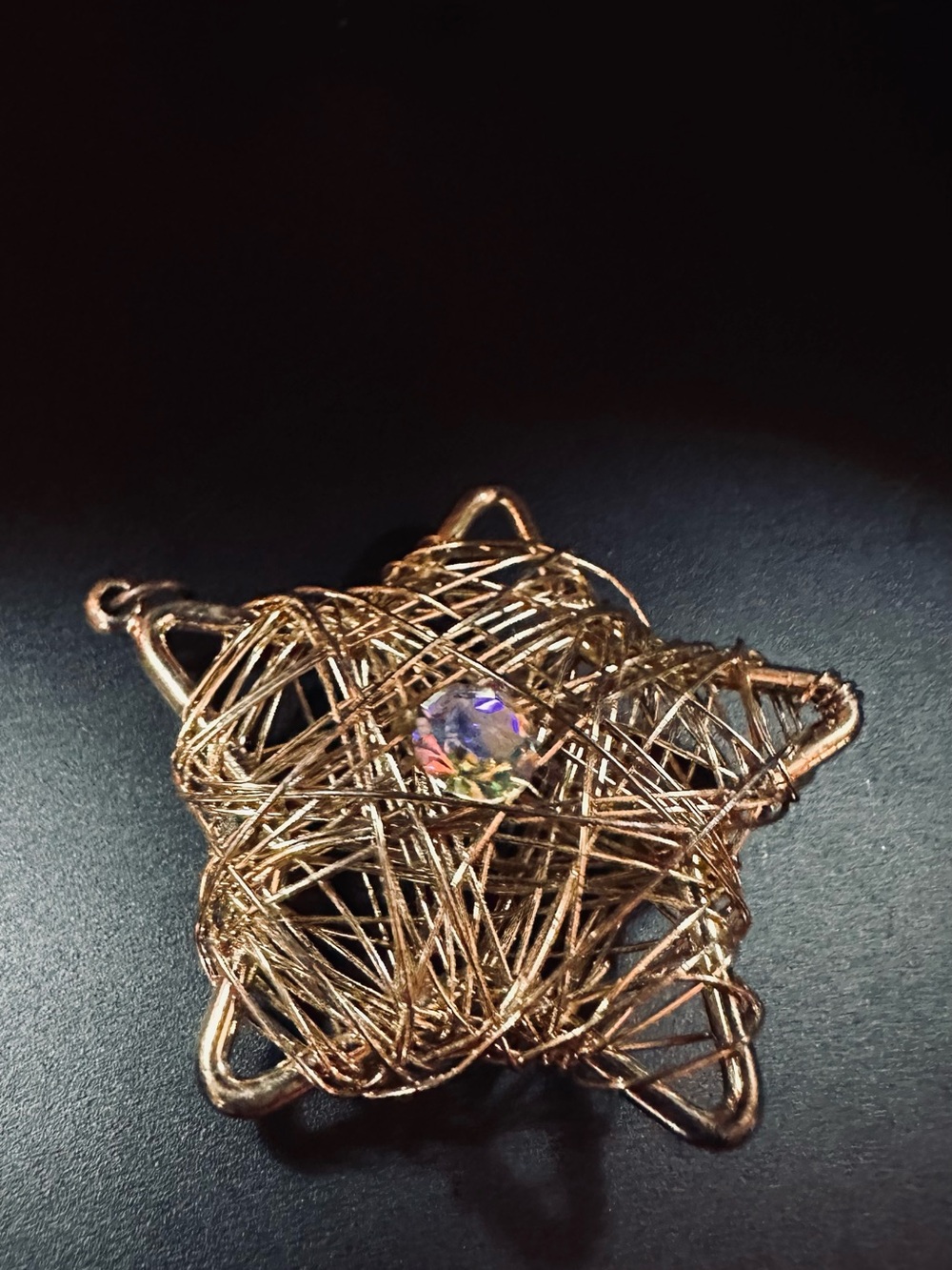 Silver Tone Woven Wire Star Pendant AB Crystal Celestial Jewelry